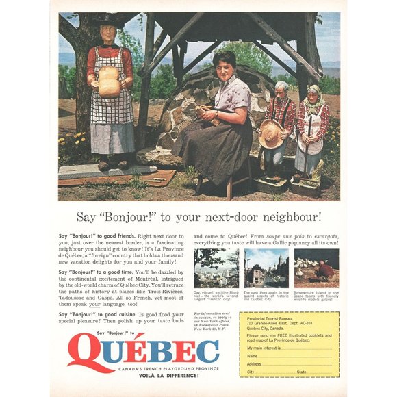 1961 Quebec Vacation Travel Vintage Print Ad Playground Province French Colonial - Picture 1 of 1
